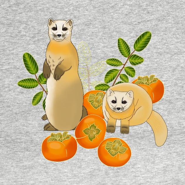 Japanese pine Marten and persimmon fruit by Naty Design Prague